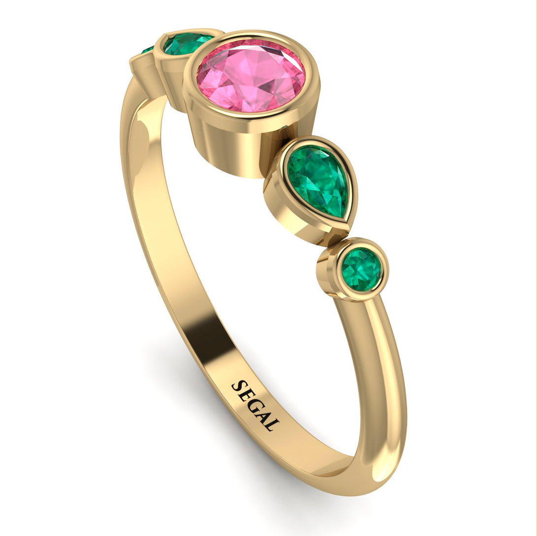 Bezel Symmetrical Pink Moissanite Ring - Ivy No. 804