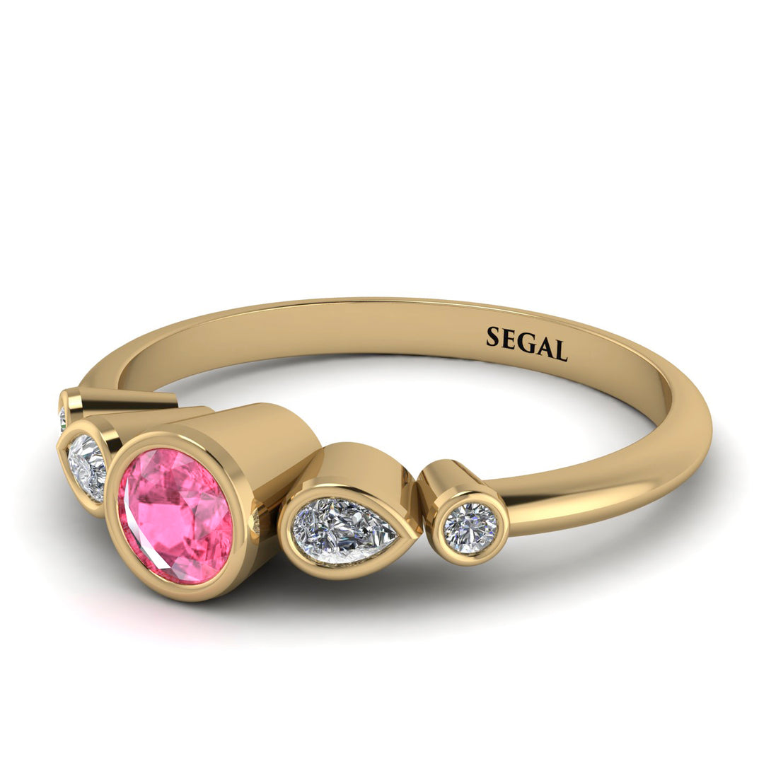 Bezel Symmetrical Pink Moissanite Ring - Ivy No. 801