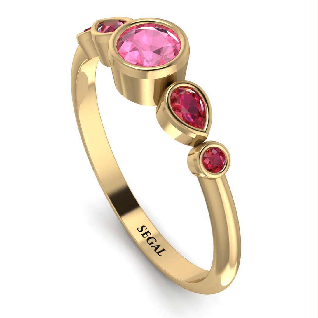 Bezel Symmetrical Pink Moissanite Ring - Ivy No. 810