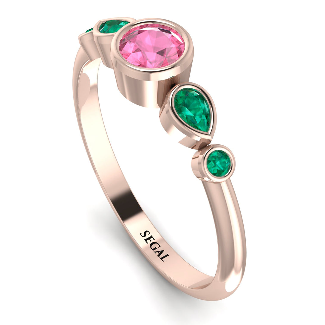 Bezel Symmetrical Pink Moissanite Ring - Ivy No. 805