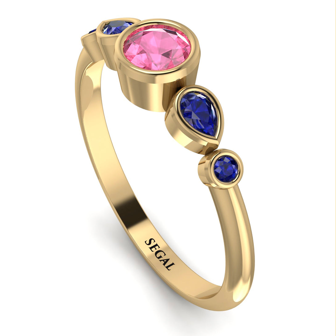 Bezel Symmetrical Pink Moissanite Ring - Ivy No. 813