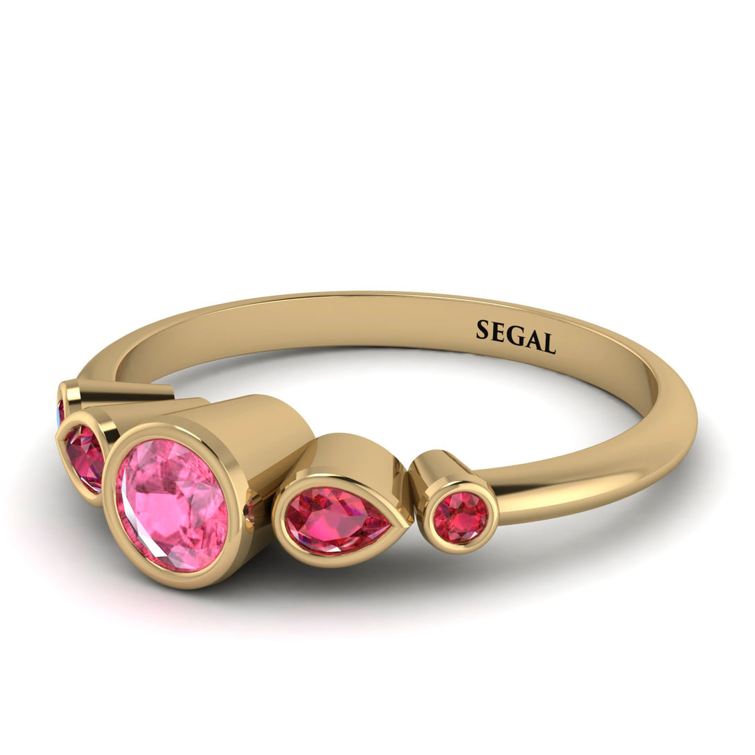 Bezel Symmetrical Pink Moissanite Ring - Ivy No. 810