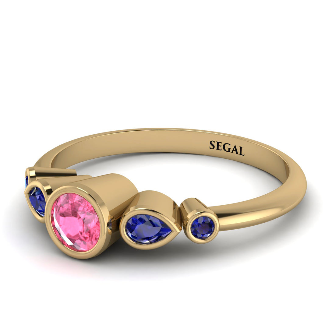 Bezel Symmetrical Pink Moissanite Ring - Ivy No. 813