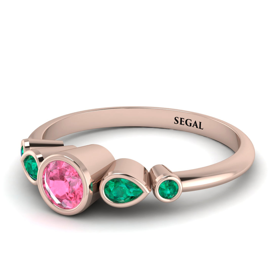 Bezel Symmetrical Pink Moissanite Ring - Ivy No. 805