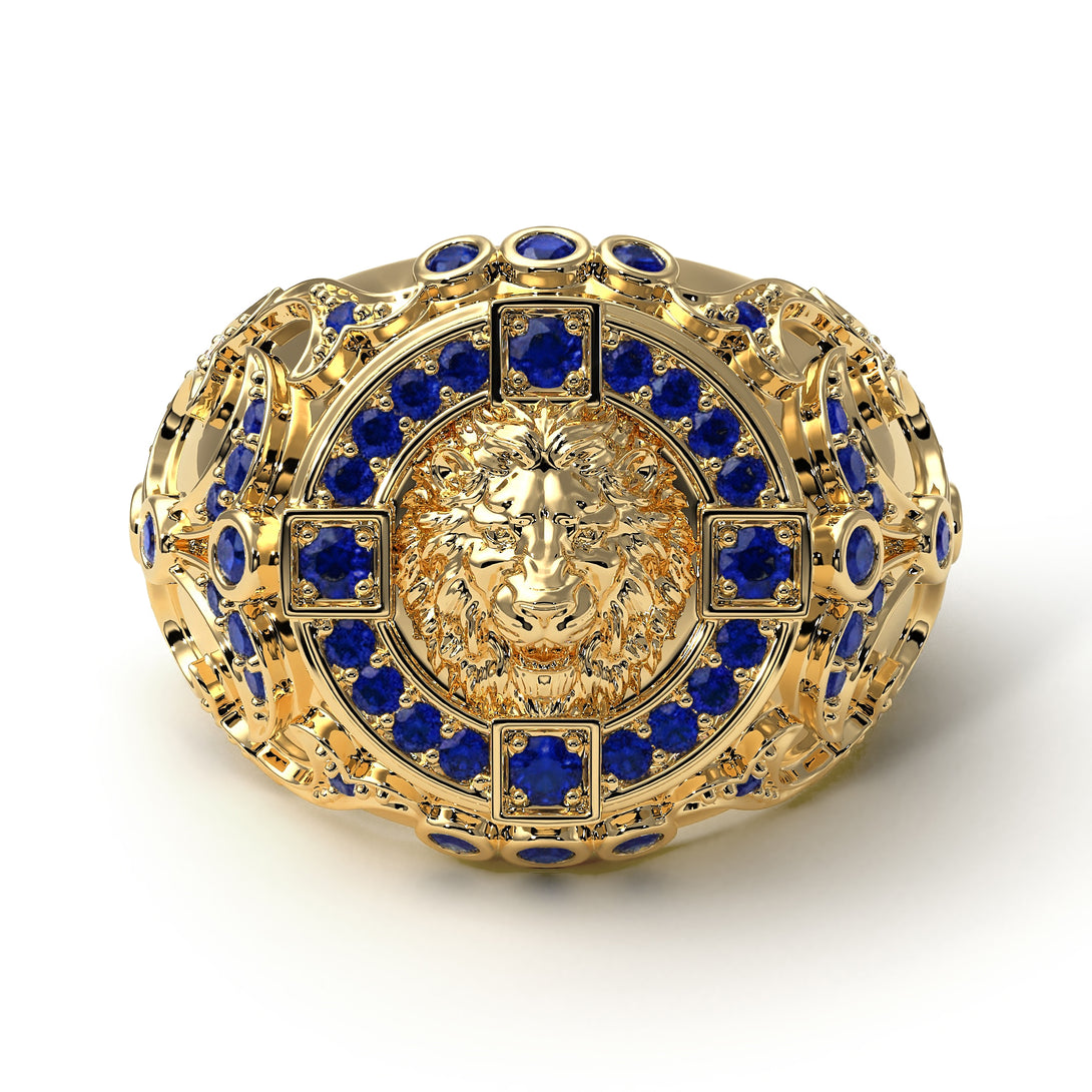 Sapphire Royal Lion Men Signet Ring - Terry No. 13