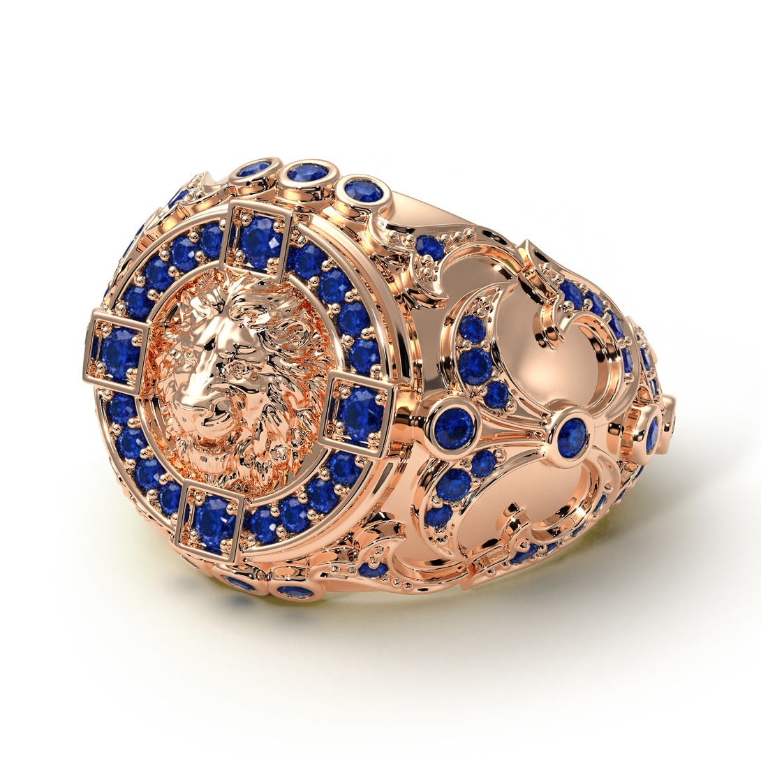 Sapphire Royal Lion Men Signet Ring - Terry No. 14