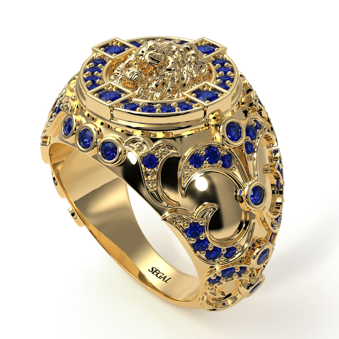 Sapphire Royal Lion Men Signet Ring - Terry No. 13