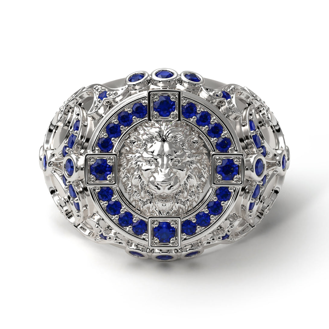 Sapphire Royal Lion Men Signet Ring - Terry No. 15