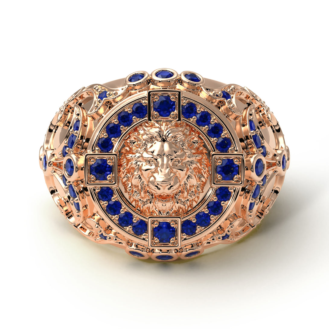 Sapphire Royal Lion Men Signet Ring - Terry No. 14