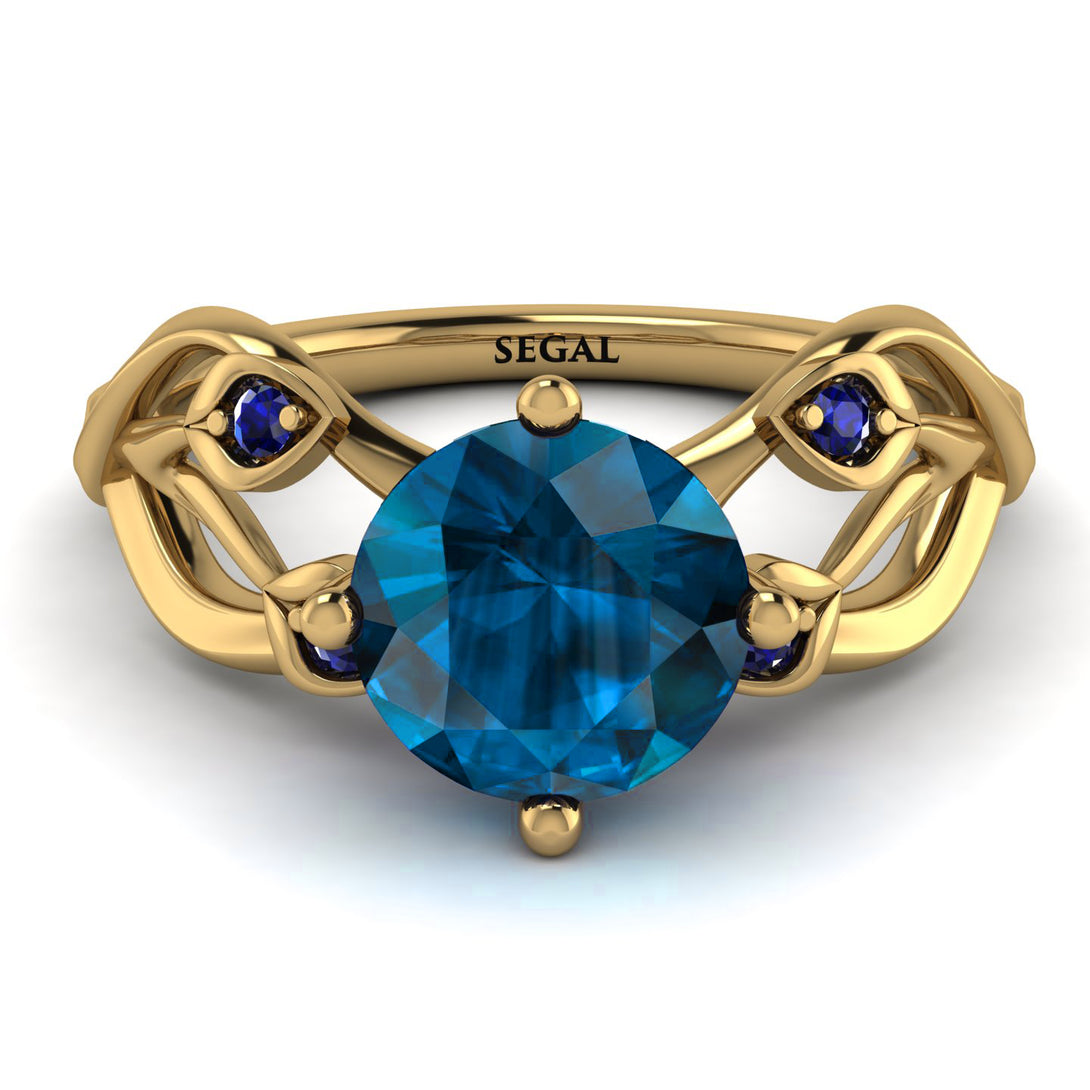 Blue Topaz Blossom 14K Golden Nature Inspired Engagement Ring - Haley No. 513