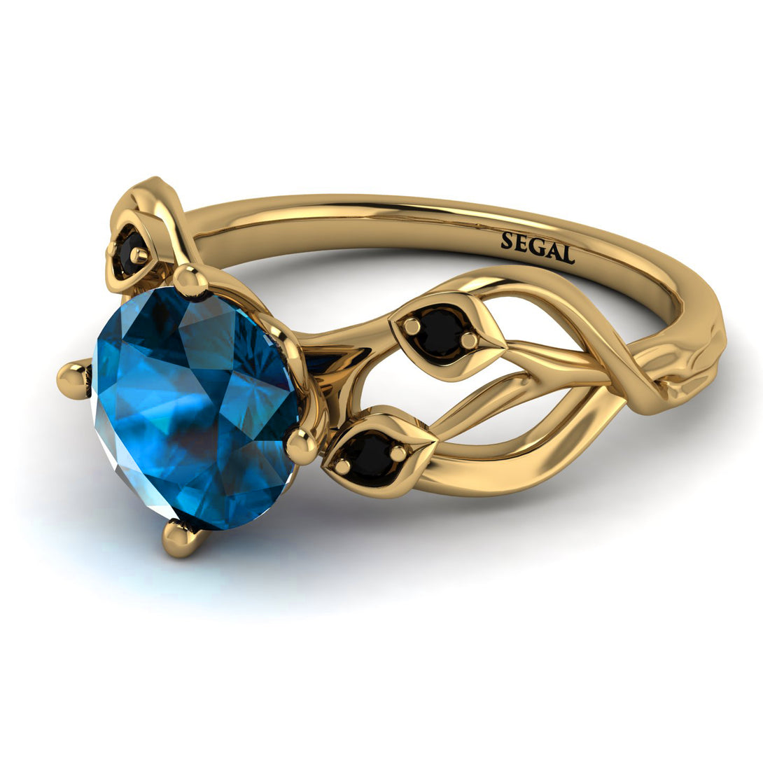 Blue Topaz Blossom 14K Golden Nature Inspired Engagement Ring - Haley No. 507