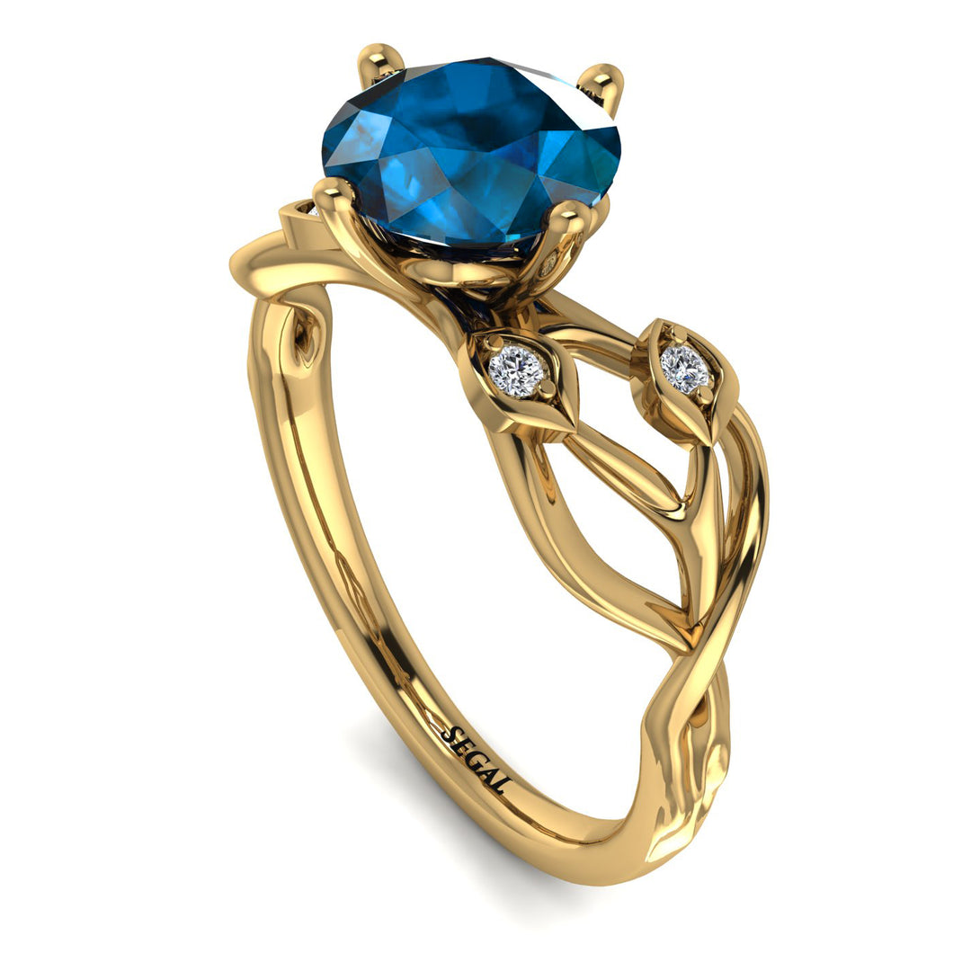 Blue Topaz Blossom 14K Golden Nature Inspired Engagement Ring - Haley No. 501