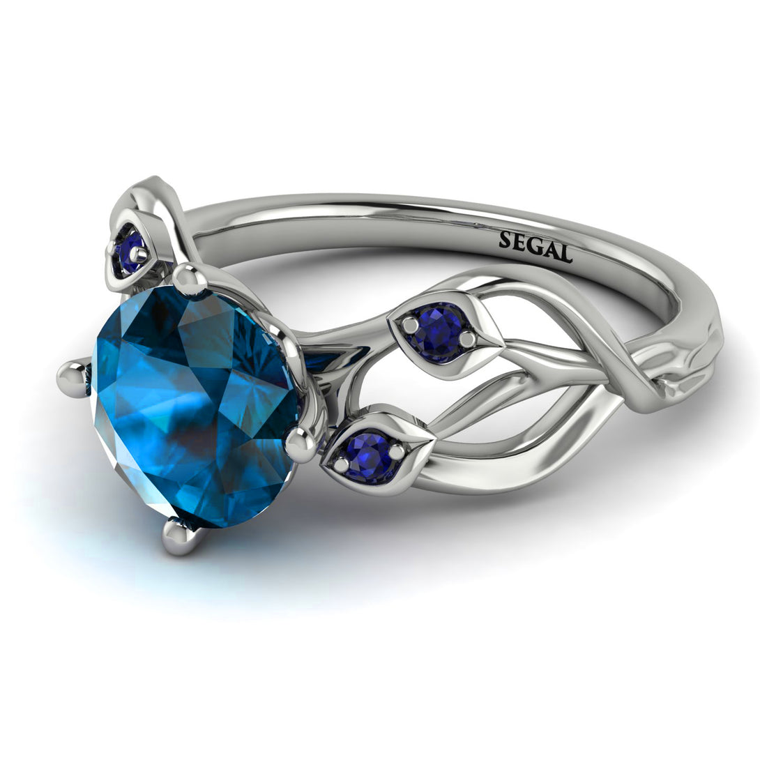 Blue Topaz Blossom 14K Golden Nature Inspired Engagement Ring - Haley No. 515