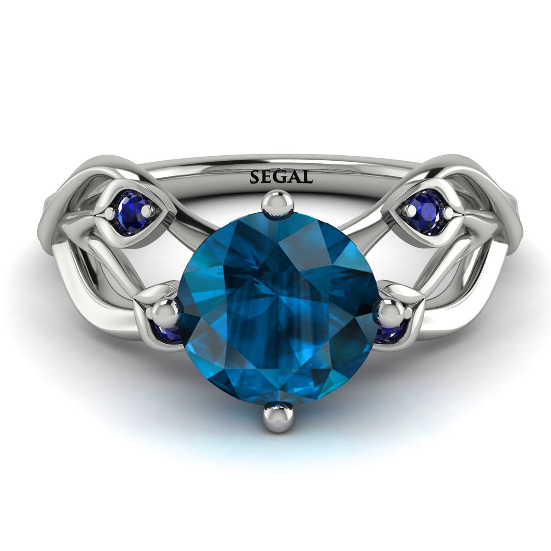 Blue Topaz Blossom 14K Golden Nature Inspired Engagement Ring - Haley No. 515