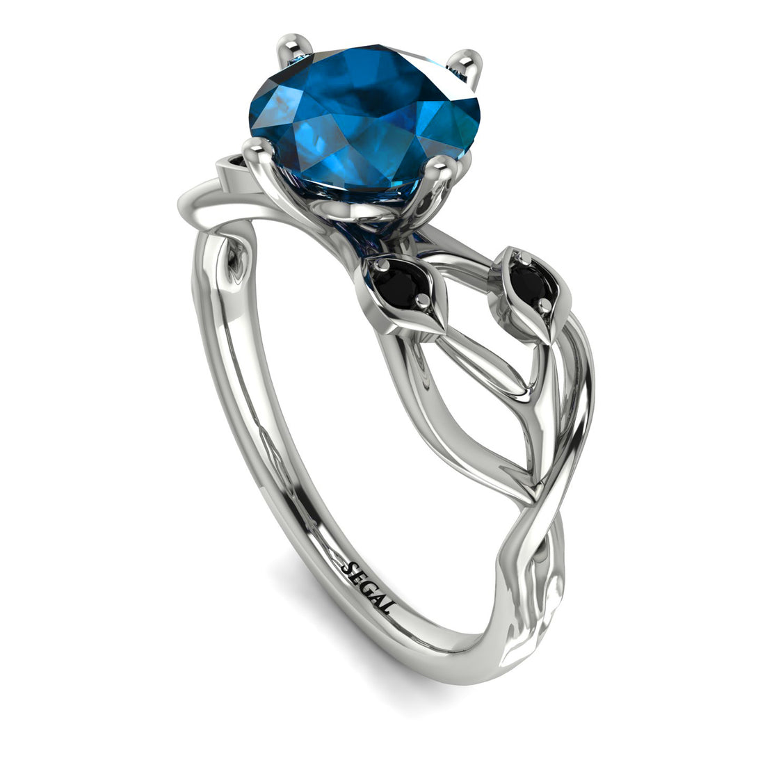 Blue Topaz Blossom 14K Golden Nature Inspired Engagement Ring - Haley No. 509