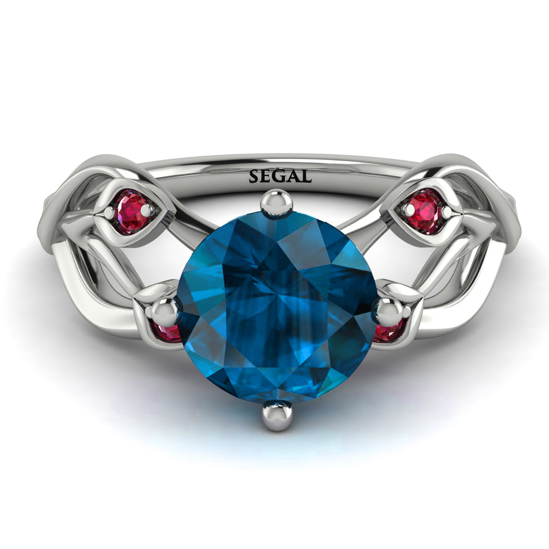 Blue Topaz Blossom 14K Golden Nature Inspired Engagement Ring - Haley No. 512