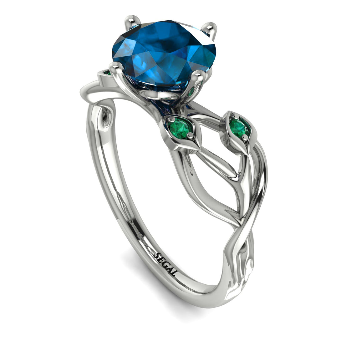 Blue Topaz Blossom 14K Golden Nature Inspired Engagement Ring - Haley No. 506