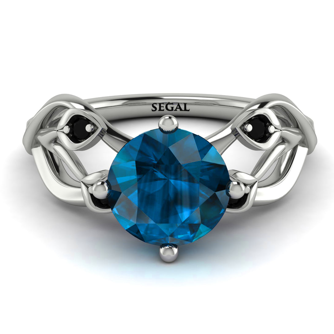 Blue Topaz Blossom 14K Golden Nature Inspired Engagement Ring - Haley No. 509