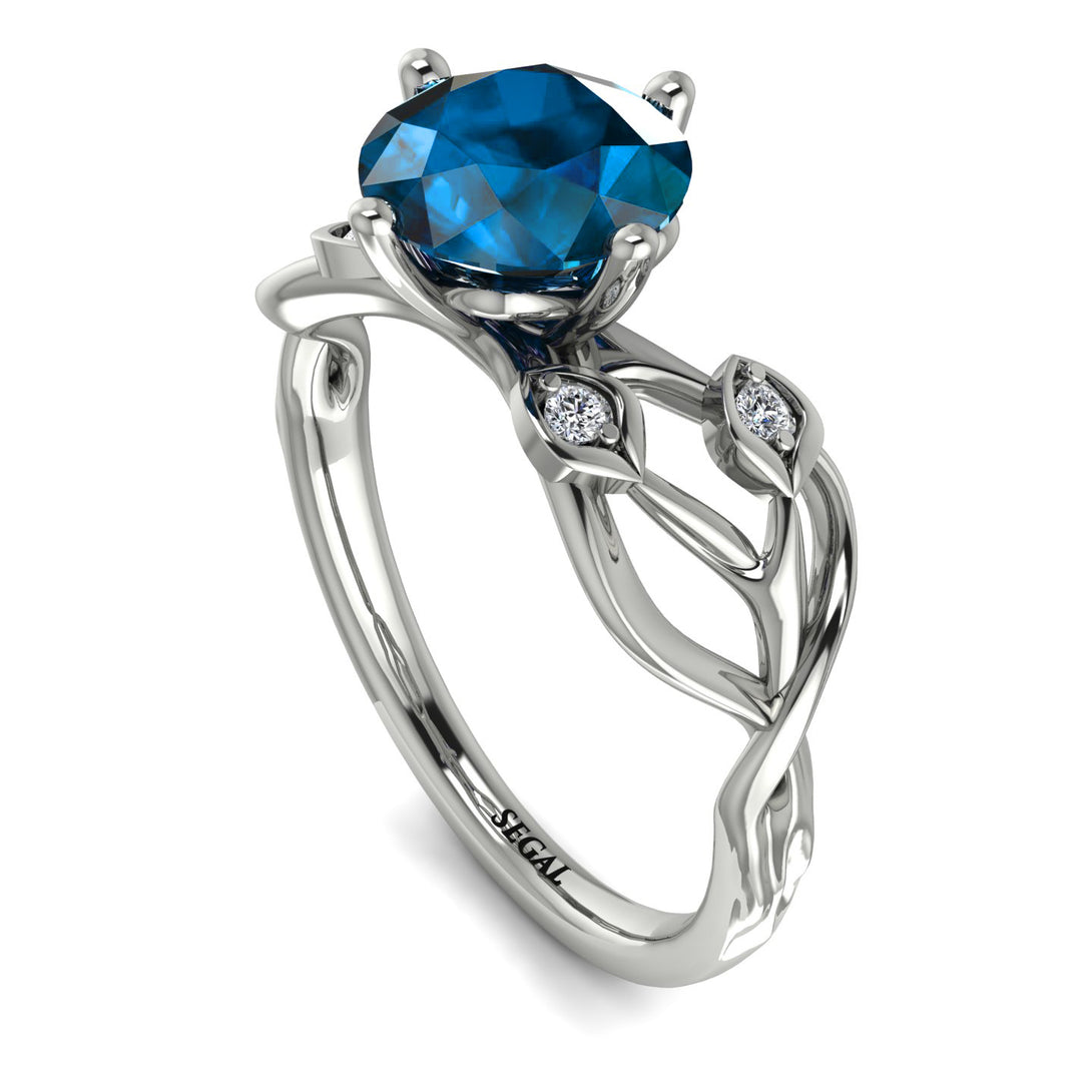 Blue Topaz Blossom 14K Golden Nature Inspired Engagement Ring - Haley No. 503