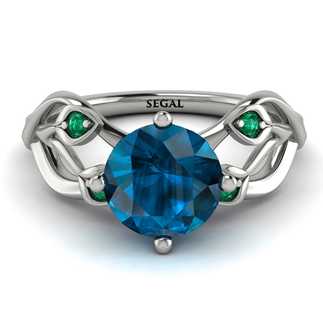 Blue Topaz Blossom 14K Golden Nature Inspired Engagement Ring - Haley No. 506