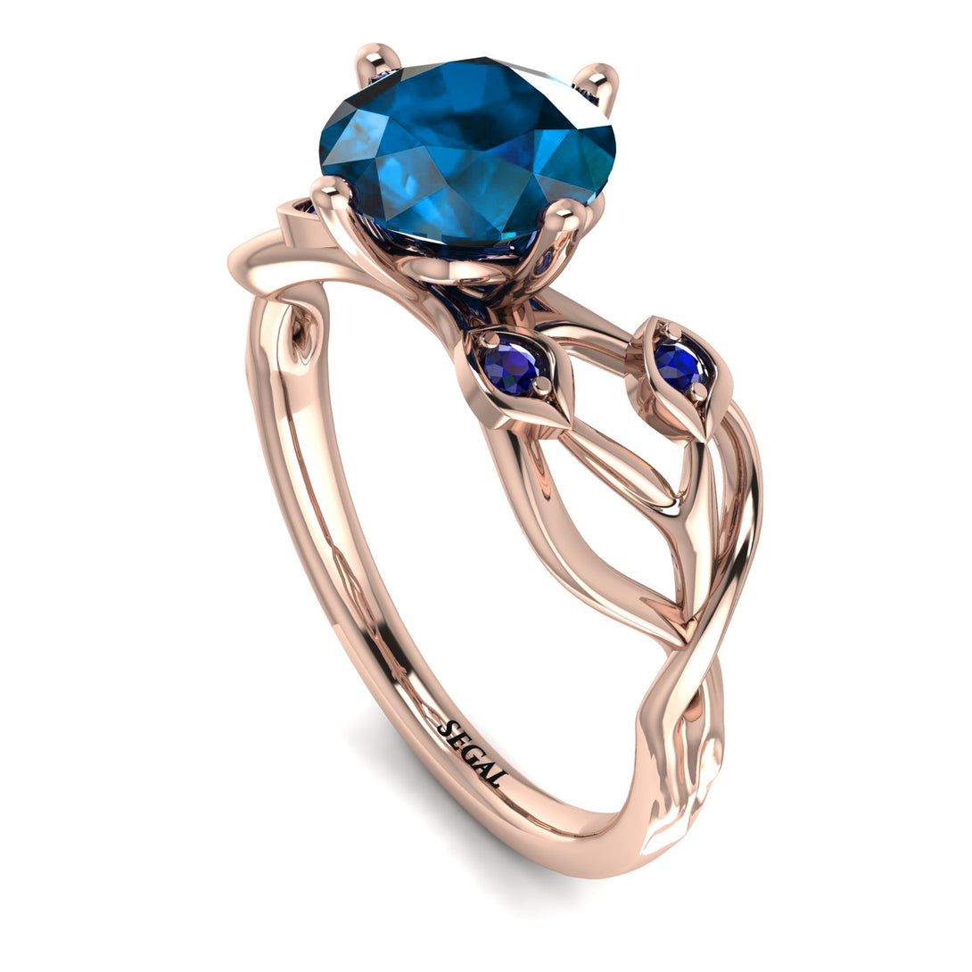 Blue Topaz Blossom 14K Golden Nature Inspired Engagement Ring - Haley No. 514