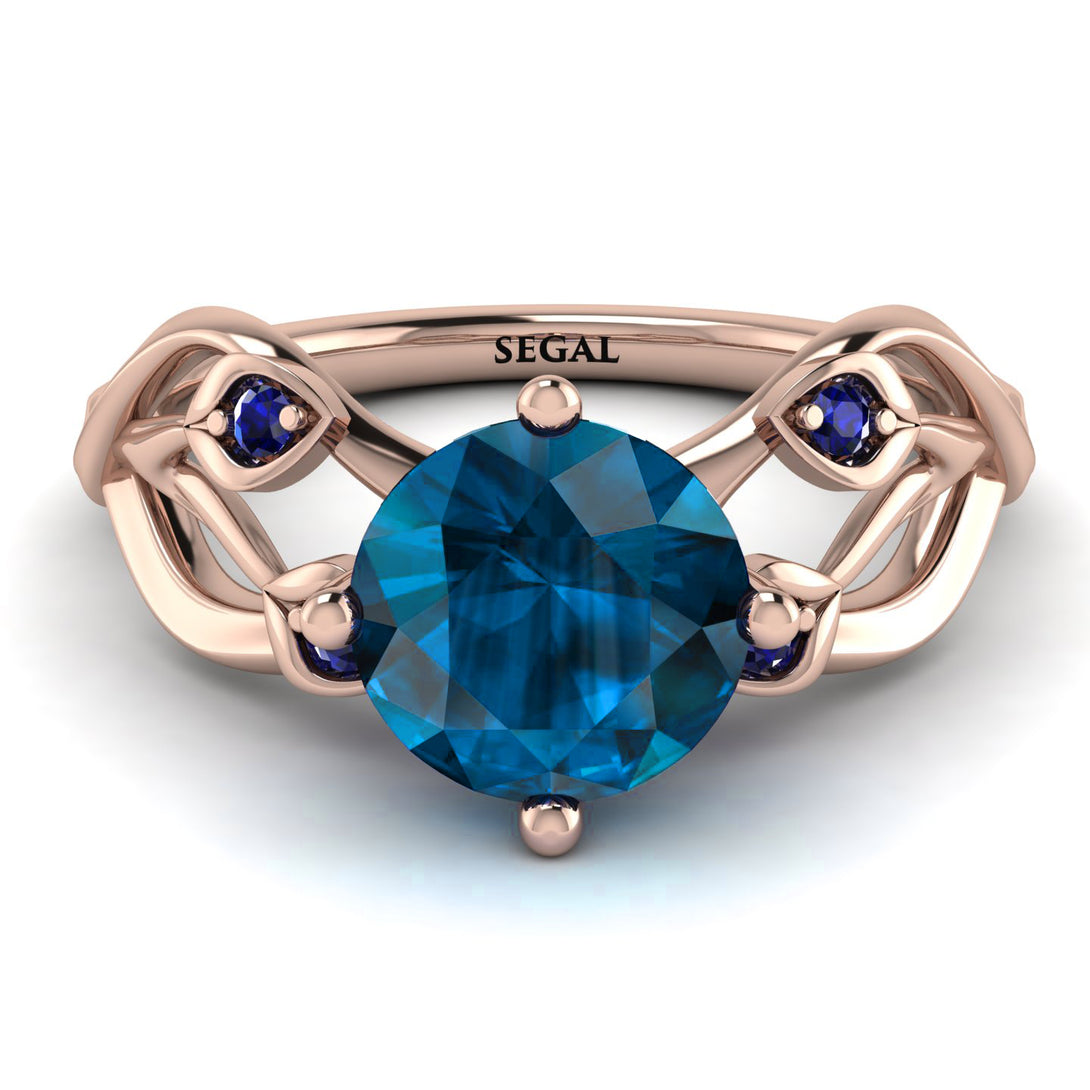 Blue Topaz Blossom 14K Golden Nature Inspired Engagement Ring - Haley No. 514
