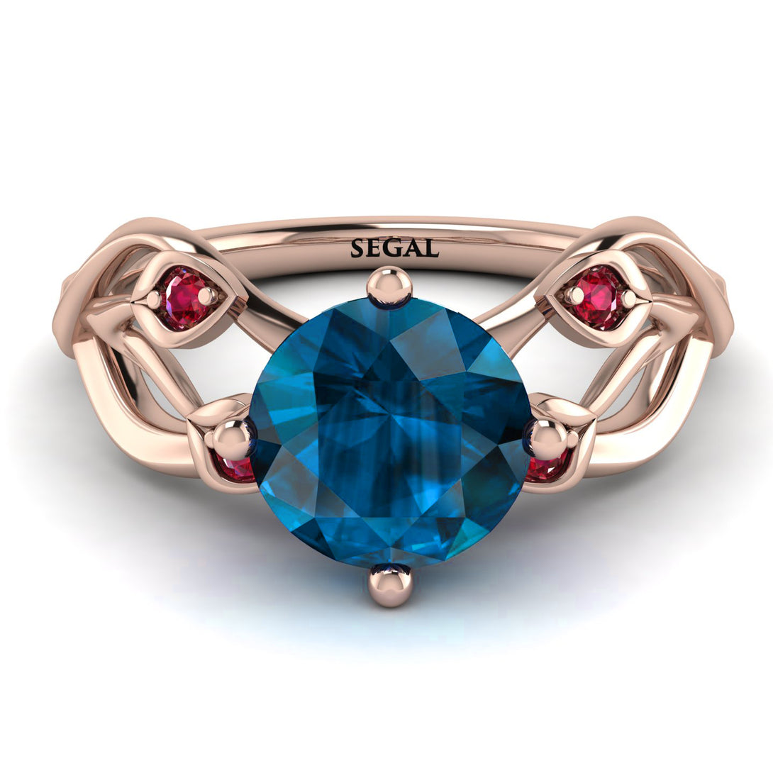 Blue Topaz Blossom 14K Golden Nature Inspired Engagement Ring - Haley No. 511