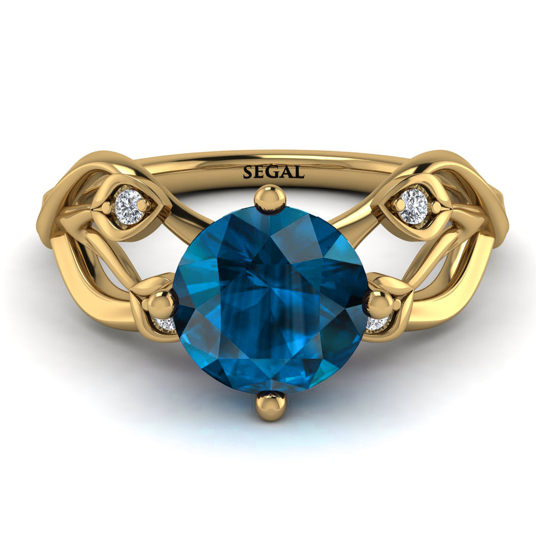 Blue Topaz Blossom 14K Golden Nature Inspired Engagement Ring - Haley No. 501