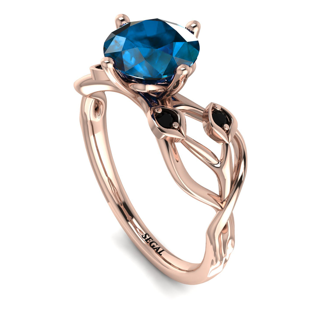 Blue Topaz Blossom 14K Golden Nature Inspired Engagement Ring - Haley No. 508