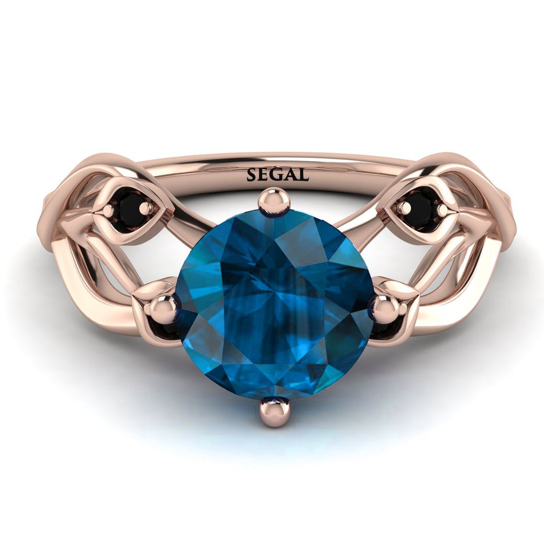Blue Topaz Blossom 14K Golden Nature Inspired Engagement Ring - Haley No. 508