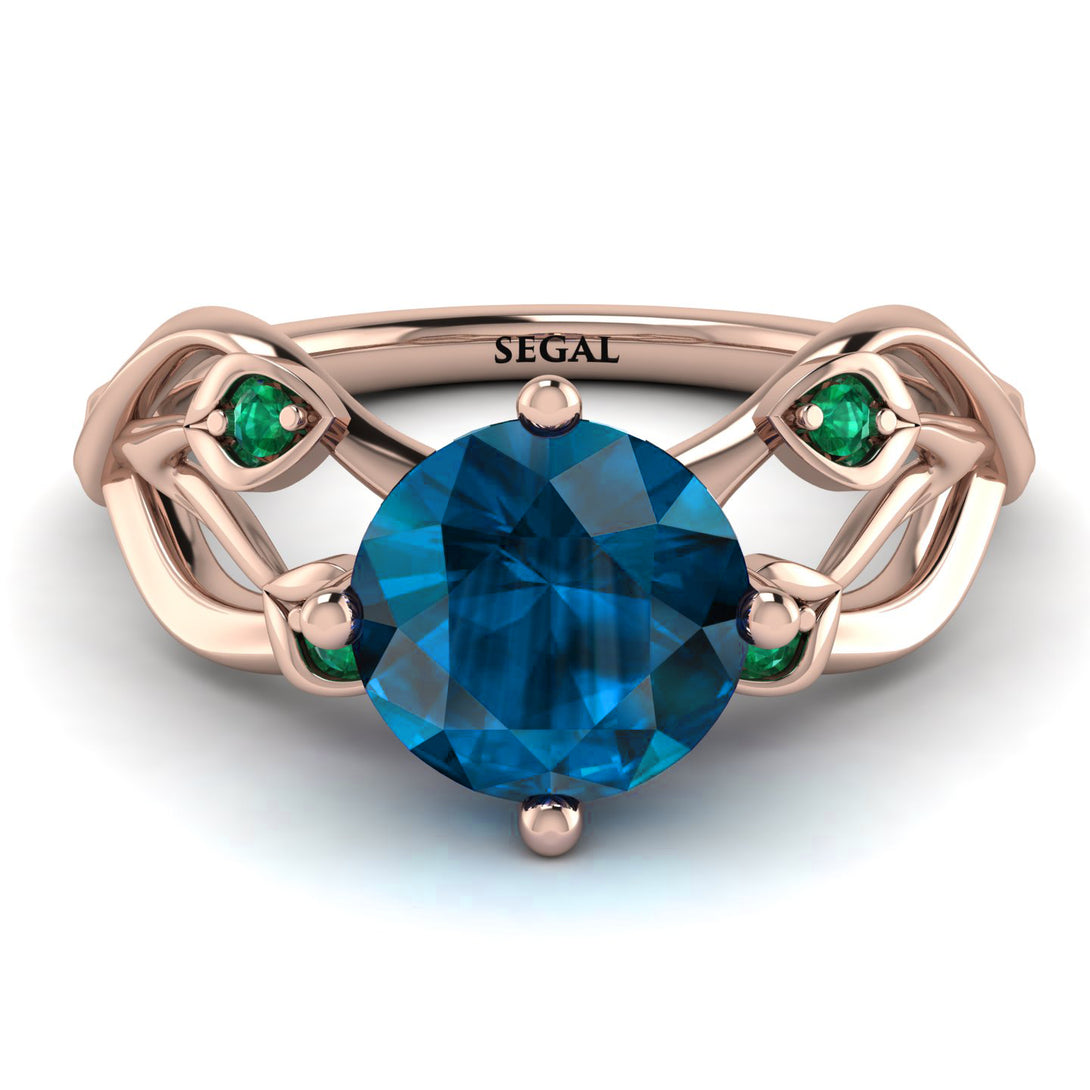 Blue Topaz Blossom 14K Golden Nature Inspired Engagement Ring - Haley No. 505