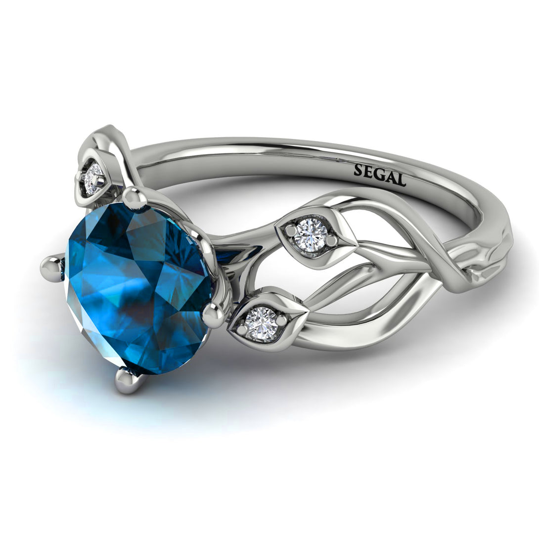 Blue Topaz Blossom 14K Golden Nature Inspired Engagement Ring - Haley No. 503
