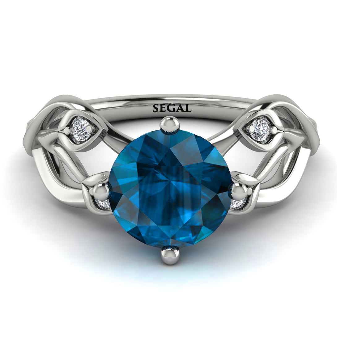 Blue Topaz Blossom 14K Golden Nature Inspired Engagement Ring - Haley No. 503