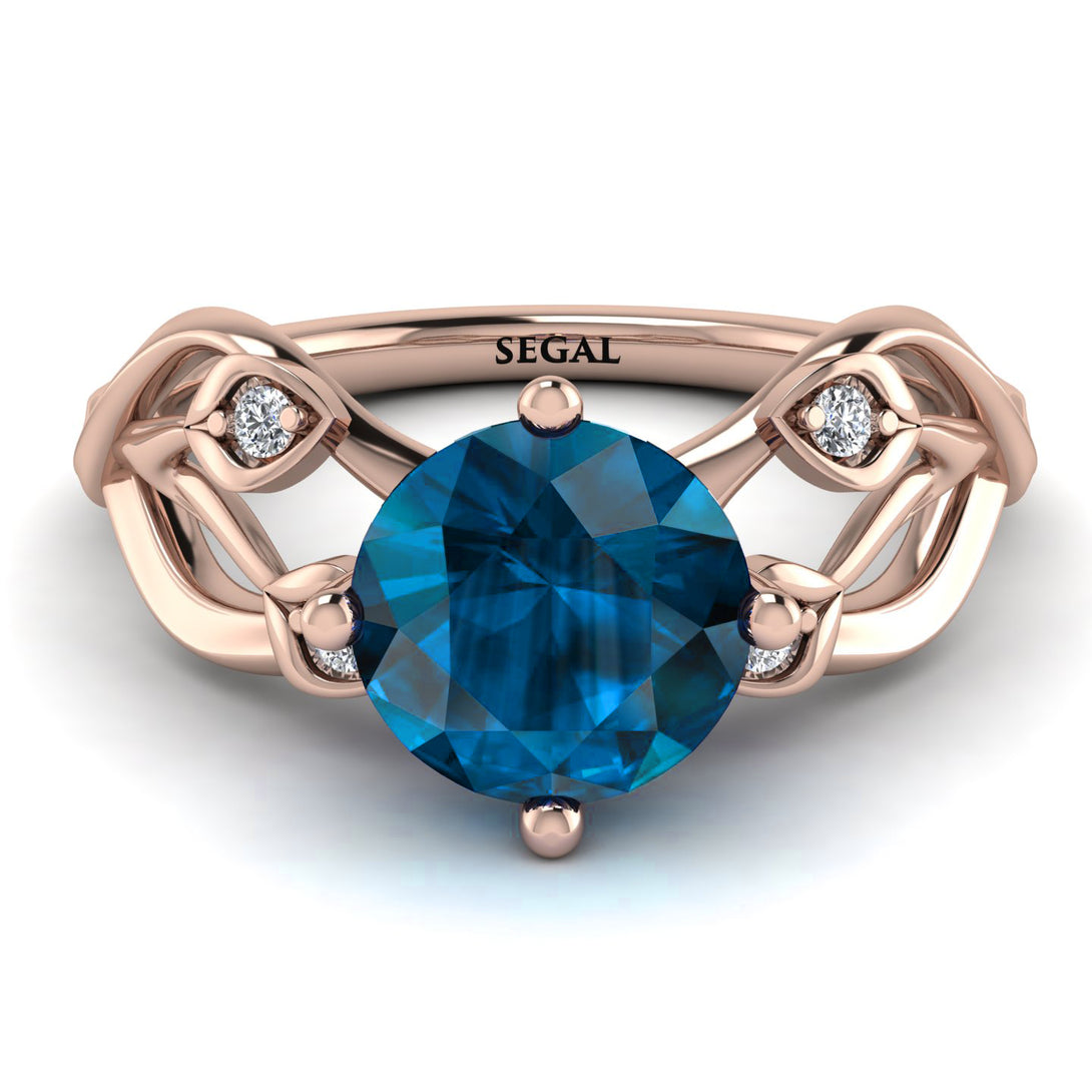 Blue Topaz Blossom 14K Golden Nature Inspired Engagement Ring - Haley No. 502