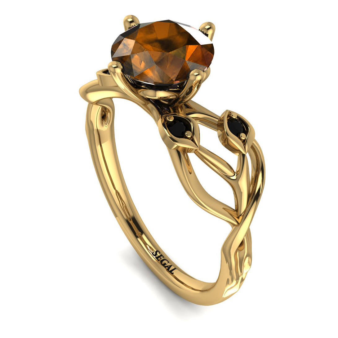 Brown Diamond Blossom 14K Golden Nature Inspired Engagement Ring - Haley No. 1107