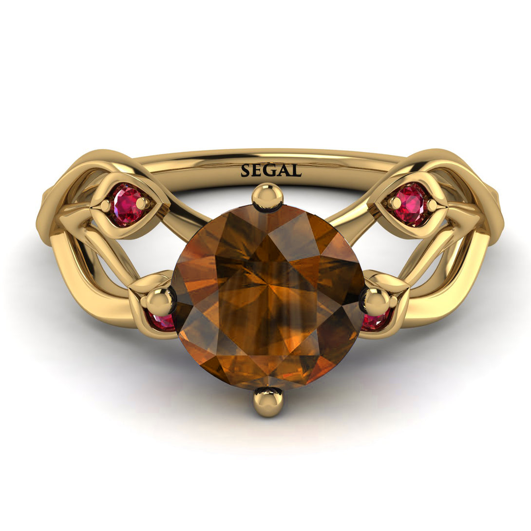 Brown Diamond Blossom 14K Golden Nature Inspired Engagement Ring - Haley No. 1110