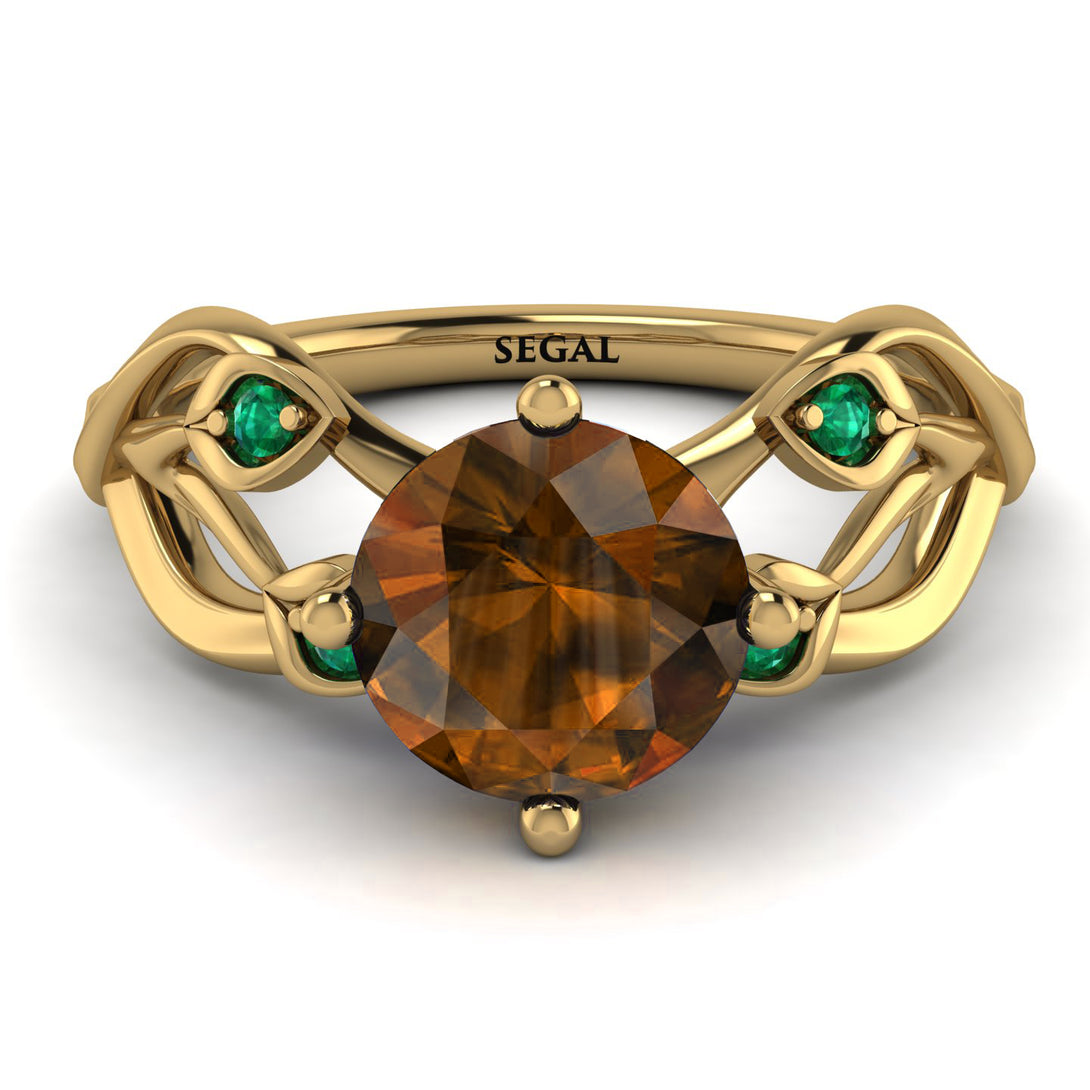 Brown Diamond Blossom 14K Golden Nature Inspired Engagement Ring - Haley No. 1104