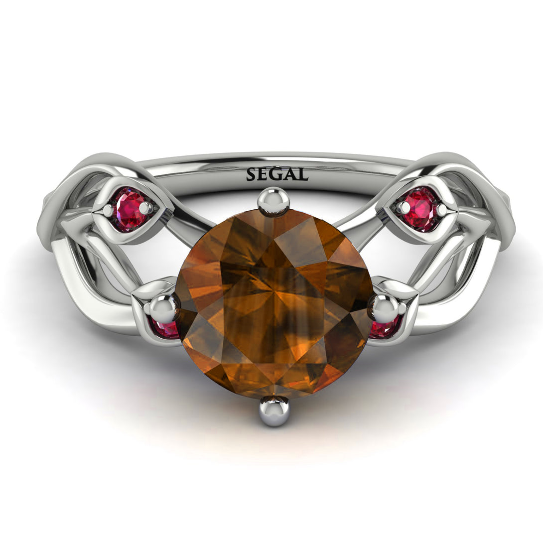 Brown Diamond Blossom 14K Golden Nature Inspired Engagement Ring - Haley No. 1112