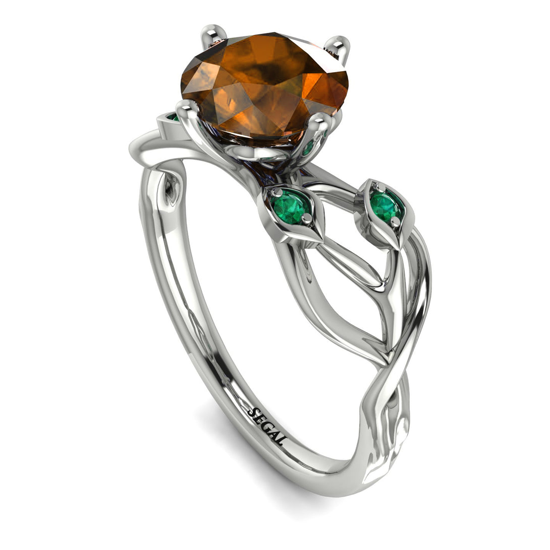 Brown Diamond Blossom 14K Golden Nature Inspired Engagement Ring - Haley No. 1106