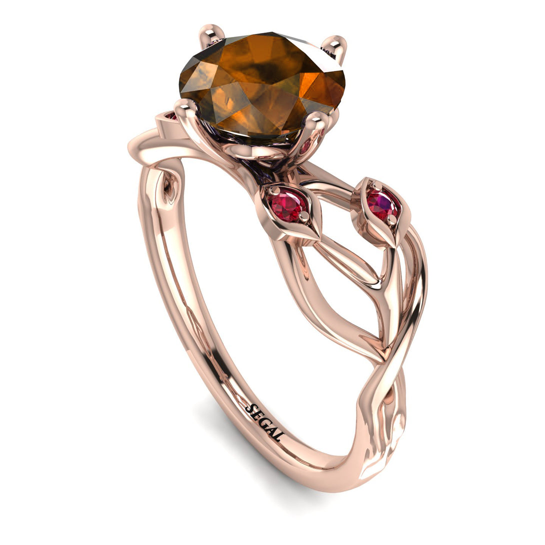 Brown Diamond Blossom 14K Golden Nature Inspired Engagement Ring - Haley No. 1111