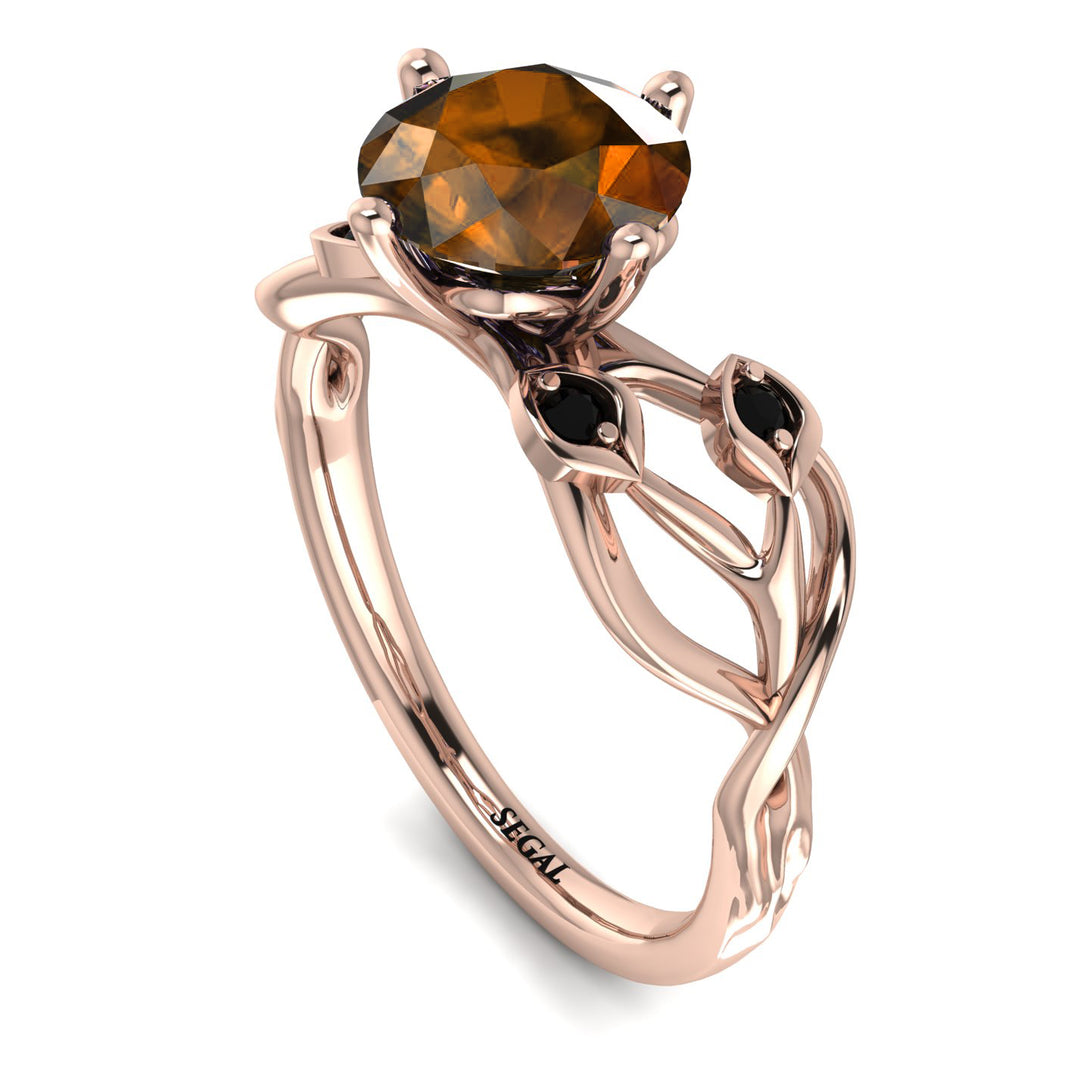 Brown Diamond Blossom 14K Golden Nature Inspired Engagement Ring - Haley No. 1108
