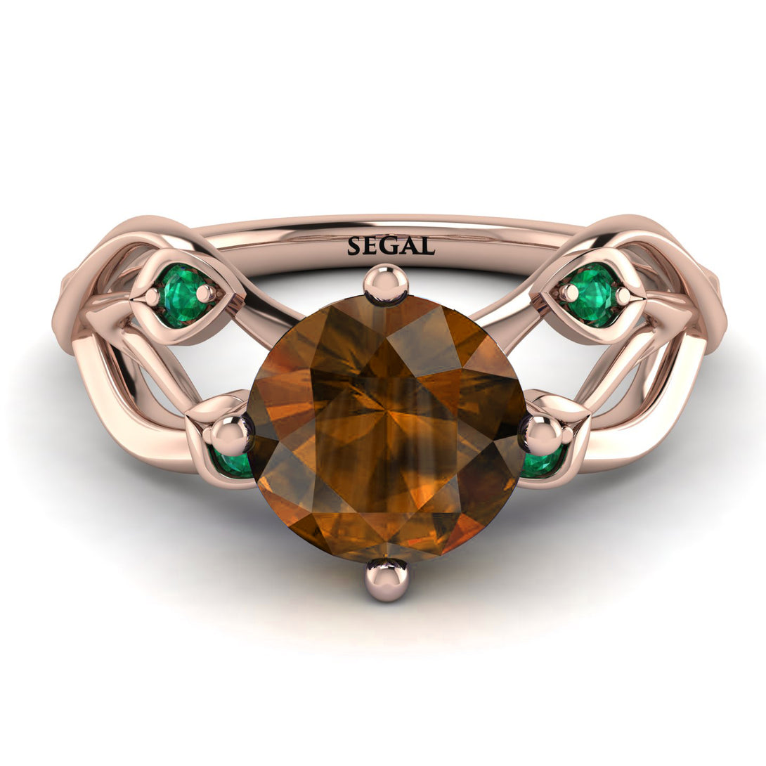 Brown Diamond Blossom 14K Golden Nature Inspired Engagement Ring - Haley No. 1105