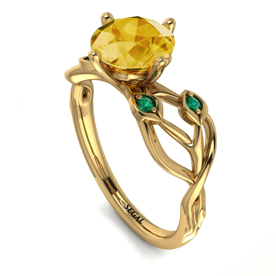 Citrine Blossom 14K Golden Nature Inspired Engagement Ring - Haley No. 604