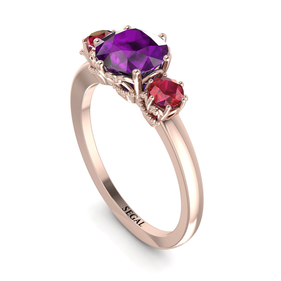 Classic 3 Stone Amethyst Engagement Ring - Sofia No. 311