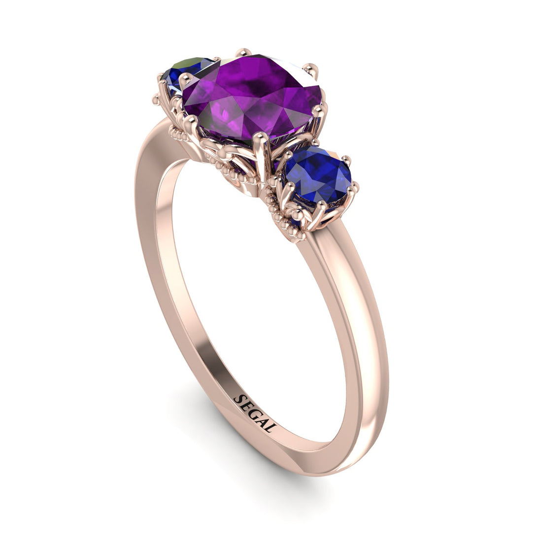Classic 3 Stone Amethyst Engagement Ring - Sofia No. 314