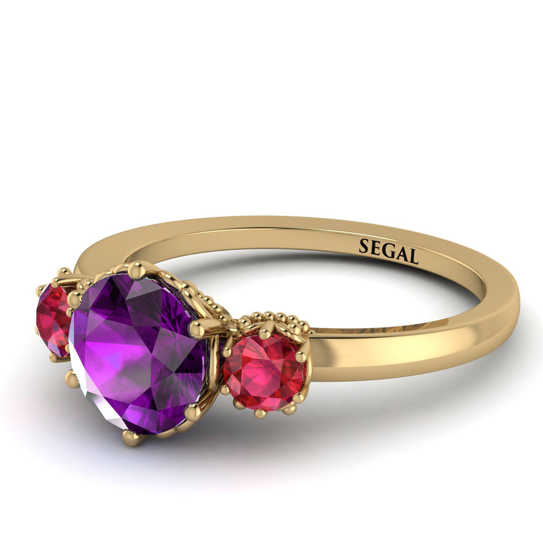 Classic 3 Stone Amethyst Engagement Ring - Sofia No. 310