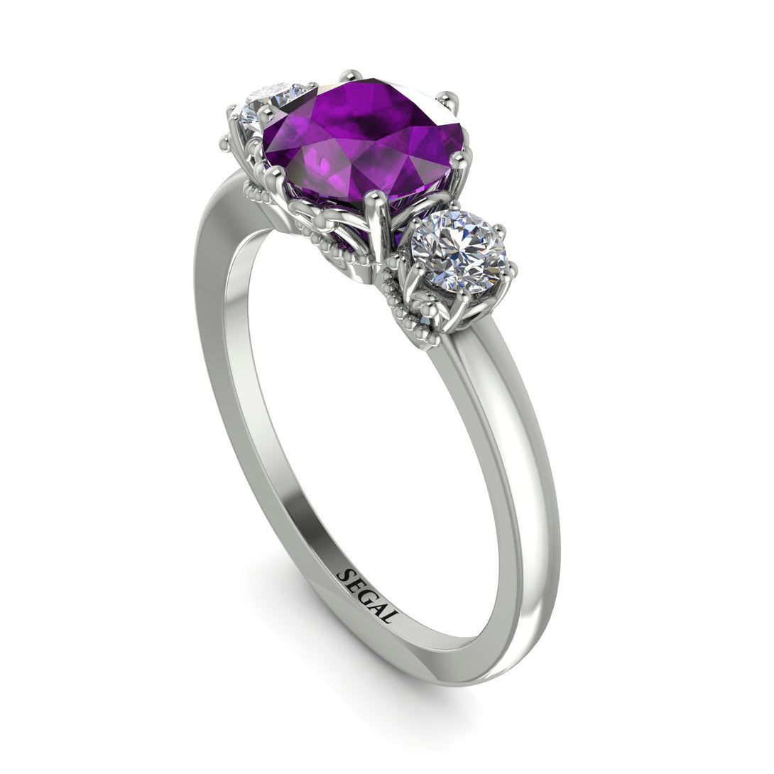 Classic 3 Stone Amethyst Engagement Ring - Sofia No. 303