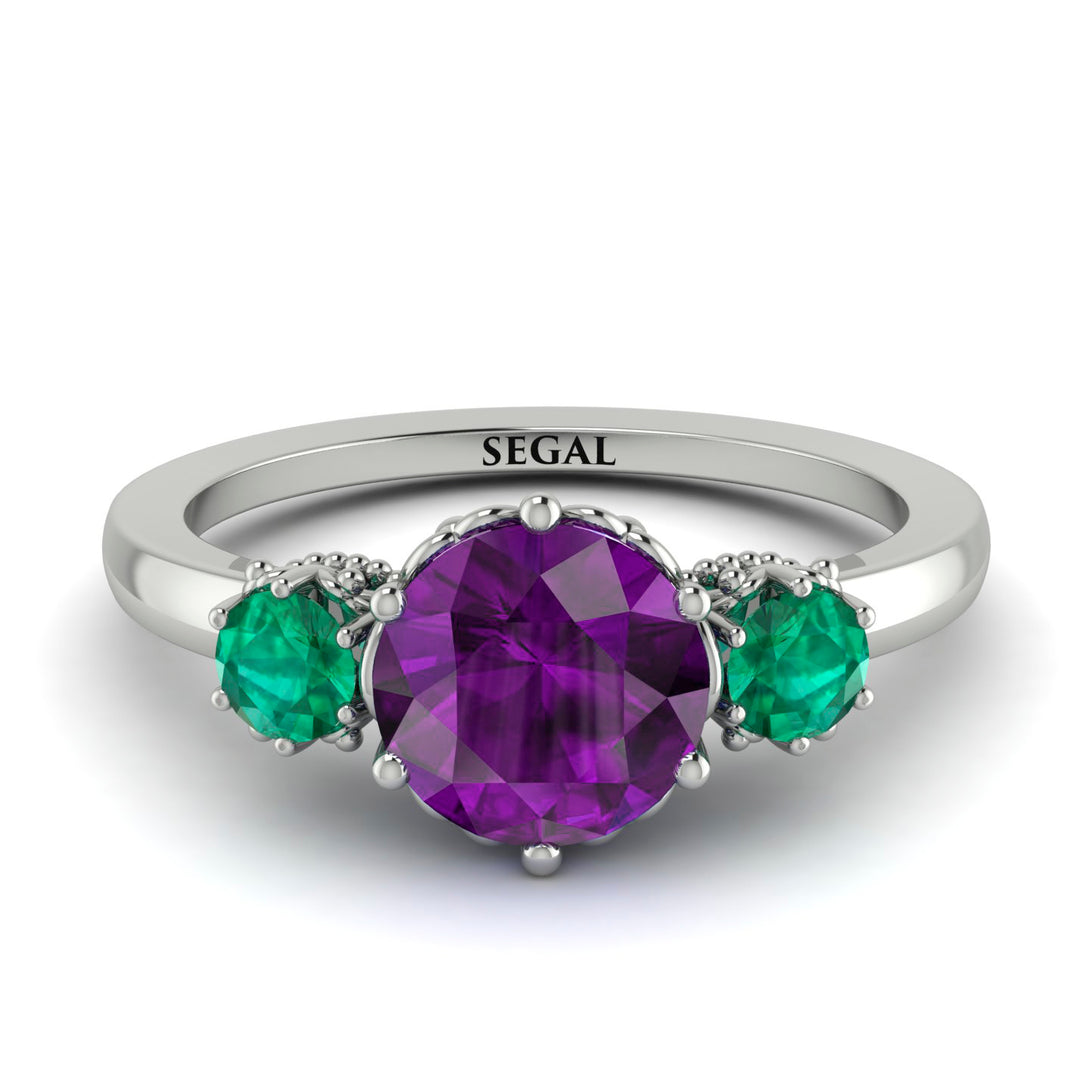 Classic 3 Stone Amethyst Engagement Ring - Sofia No. 306