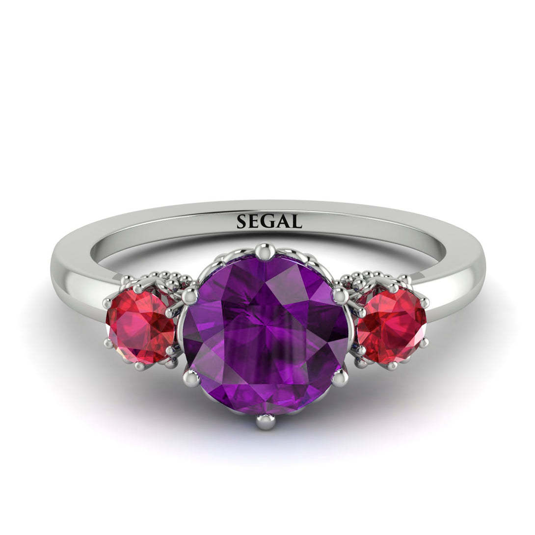 Classic 3 Stone Amethyst Engagement Ring - Sofia No. 312