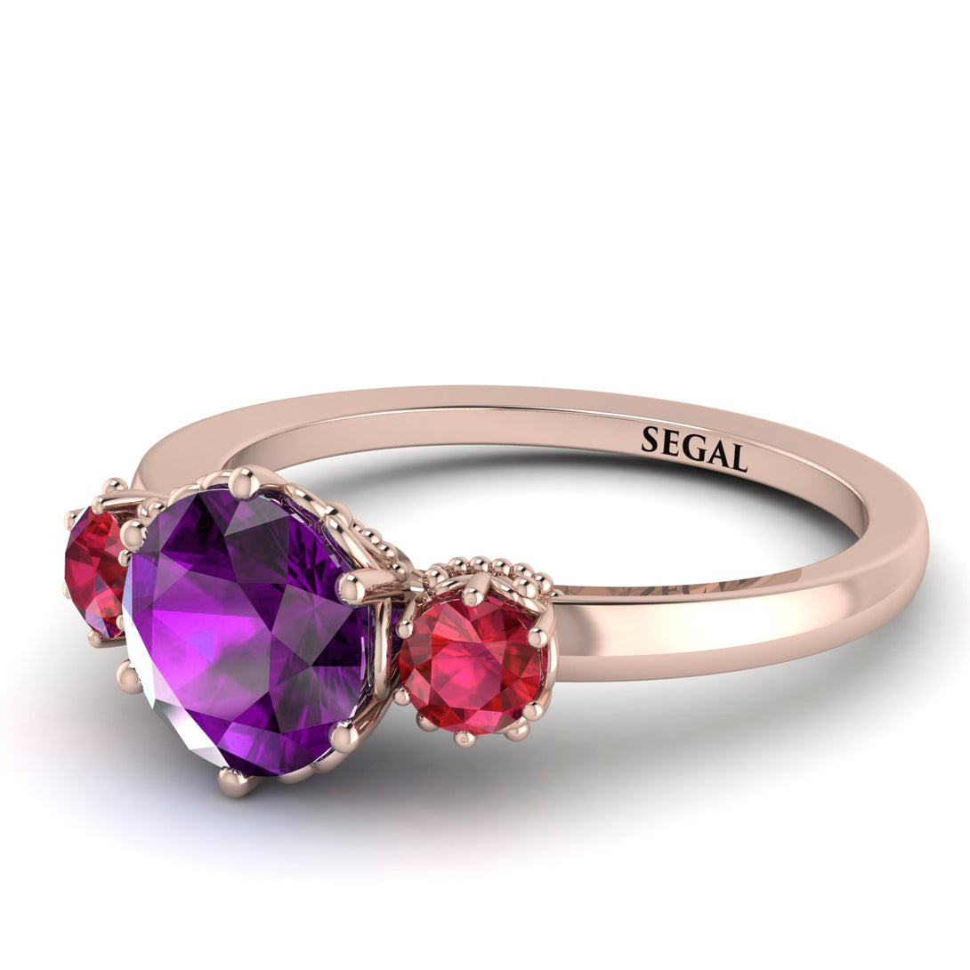 Classic 3 Stone Amethyst Engagement Ring - Sofia No. 311